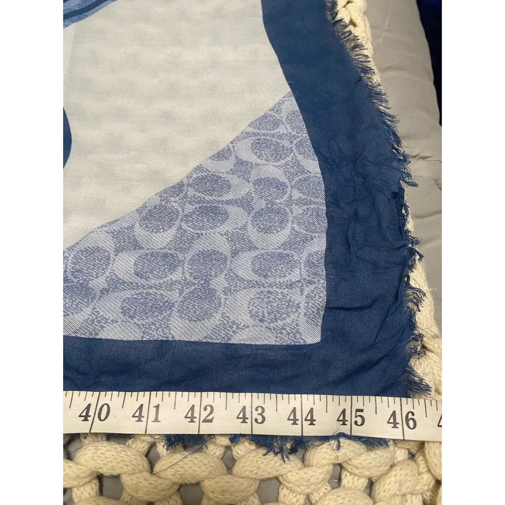 Coach Scarf Womens OS Blue Horse and Carriage Signature C Logo Square Wrap Chic